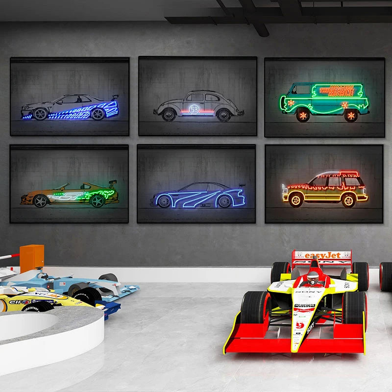 Neon SUV Car Canvas Art