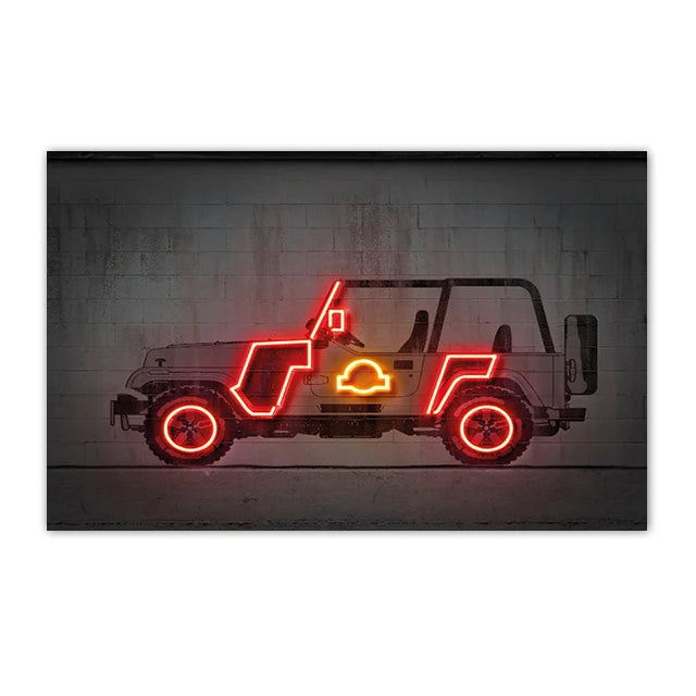Neon SUV Car Canvas Art