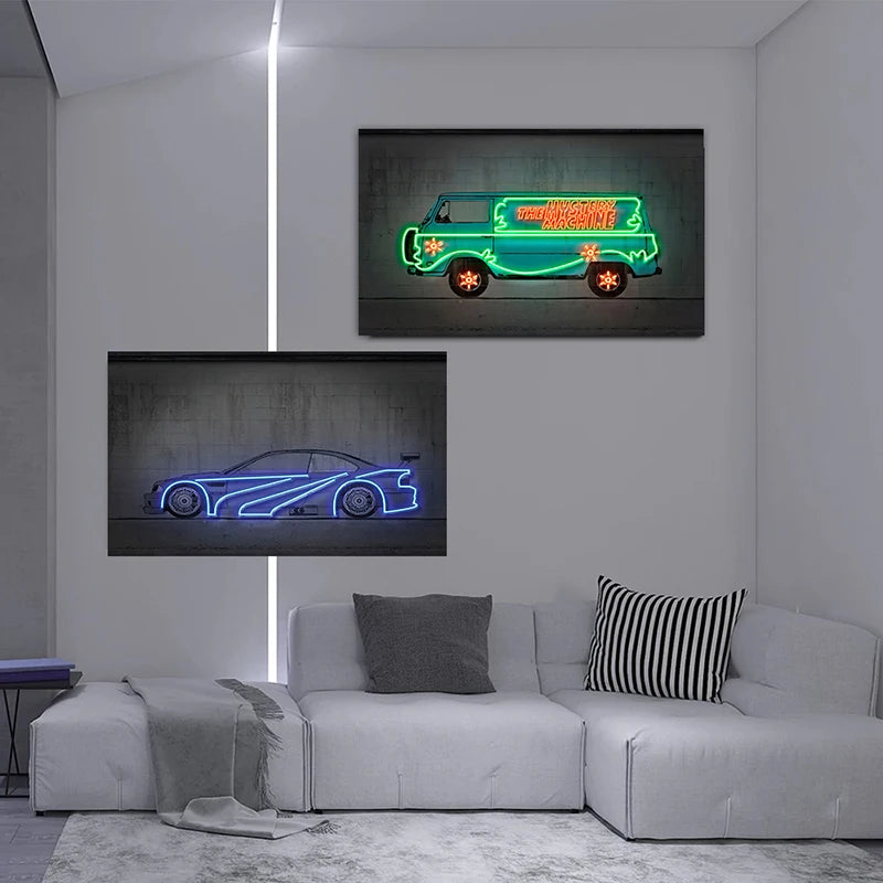 Neon SUV Car Canvas Art