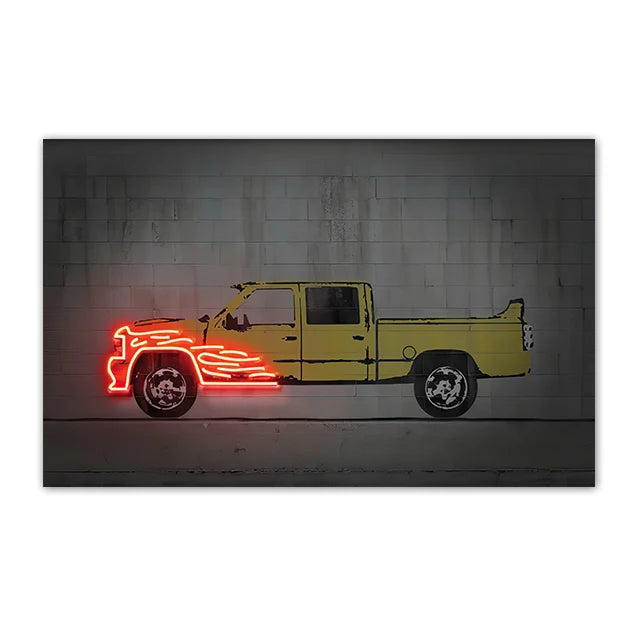 Neon SUV Car Canvas Art