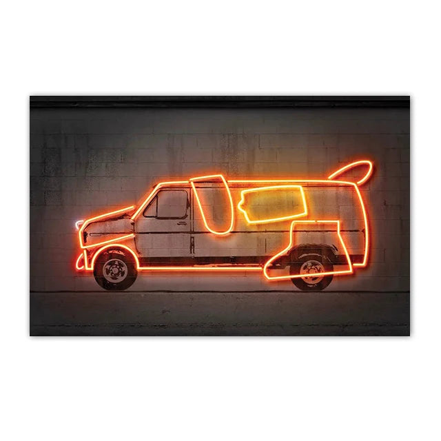 Neon SUV Car Canvas Art