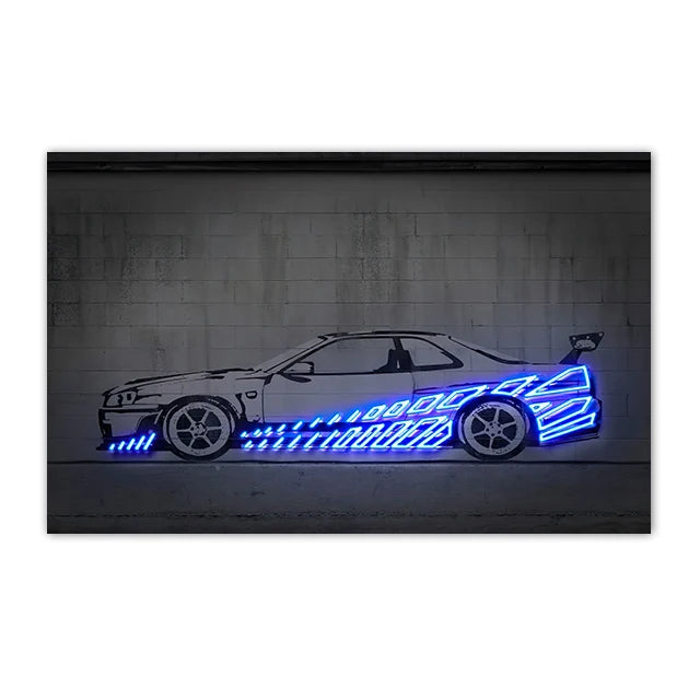 Neon SUV Car Canvas Art