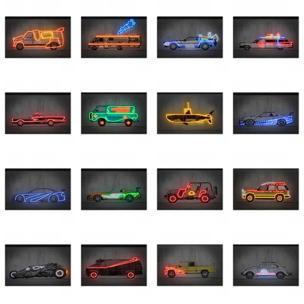 Neon SUV Car Canvas Art