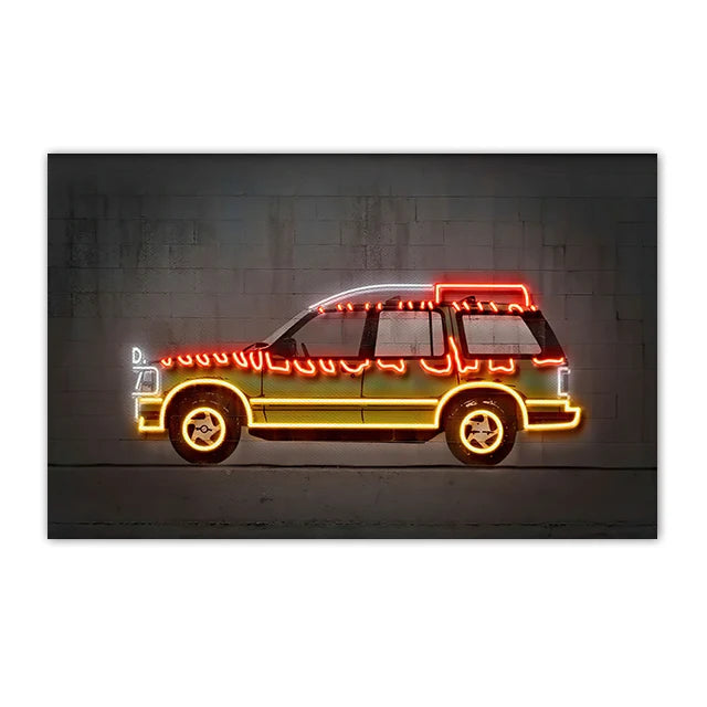 Neon SUV Car Canvas Art