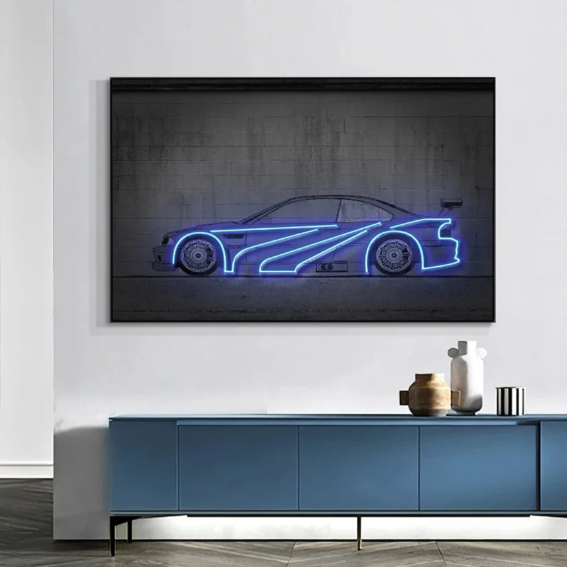 Neon SUV Car Canvas Art