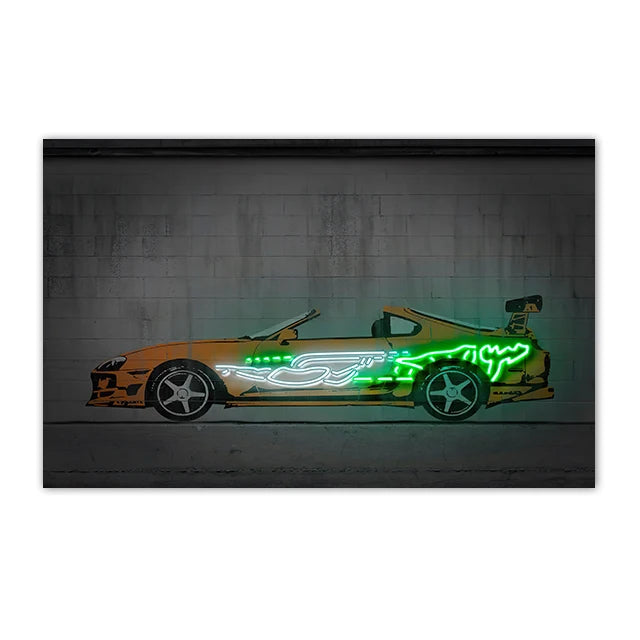 Neon SUV Car Canvas Art