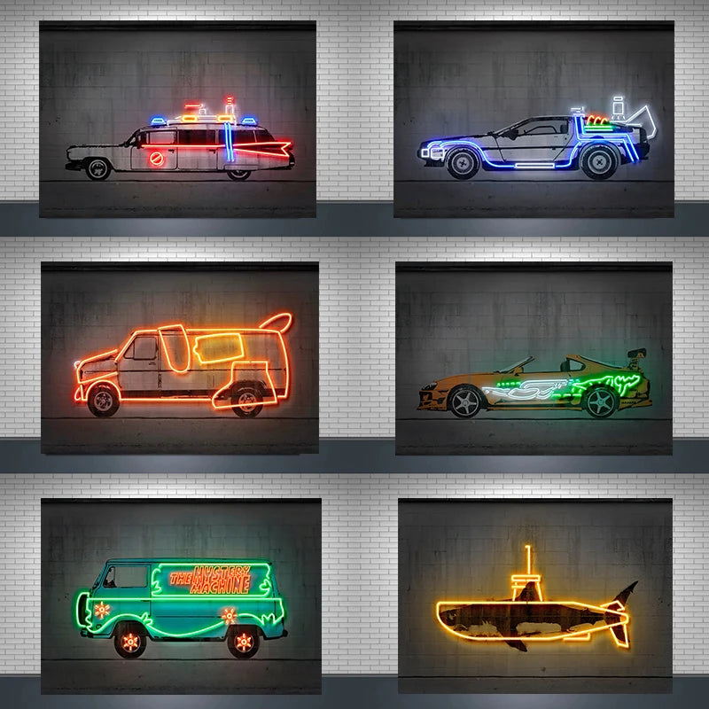 Neon SUV Car Canvas Art
